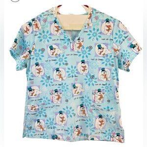 Frosty the Snowman Movie Scrub Top Womens Size Large Christmas Let it snow